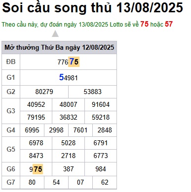 Soi cầu XSMB Win2888 13-08-02025 Dự đoán cầu lô miền bắc thứ 4