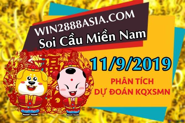 Soi cầu XSMN 11-9-2019 Win2888 Dự đoán xổ số miền nam VIP thứ 4