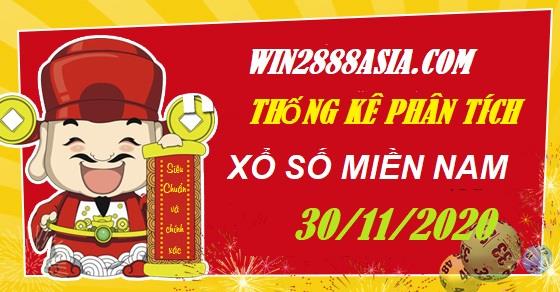 Soi cầu XSMN 30-11-2020 Win2888 Chốt số Dàn Đề Miền Nam thứ 2
