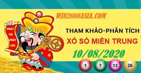 Soi cầu XSMT 10-8-2020 Win2888 Chốt số Cầu Lô Miền Trung thứ 2