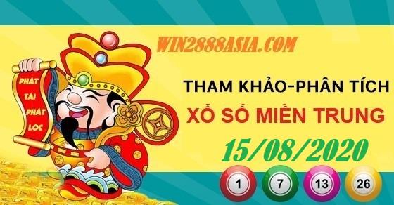 Soi cầu XSMT 15-8-2020 Win2888 Chốt số Dàn Đề Mền Trung thứ 7