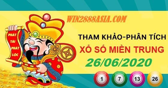 Soi cầu XSMT 26-6-2020 Win2888 Chốt số Cầu Lô Miền Trung thứ 6