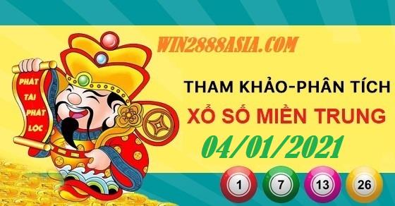 Soi cầu XSMT 4-1-2021 Win2888 Chốt số Dàn Đề Miền Trung thứ 2