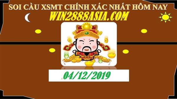 Soi cầu XSMT 4-12-2019 Win2888 Dự đoán Dàn Đề Miền Trung thứ 4